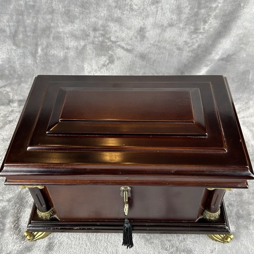 Vintage Bombay Company Neoclassical Empire Style Mahogany Jewelry Box Gold Metal - Picture 3 of 18