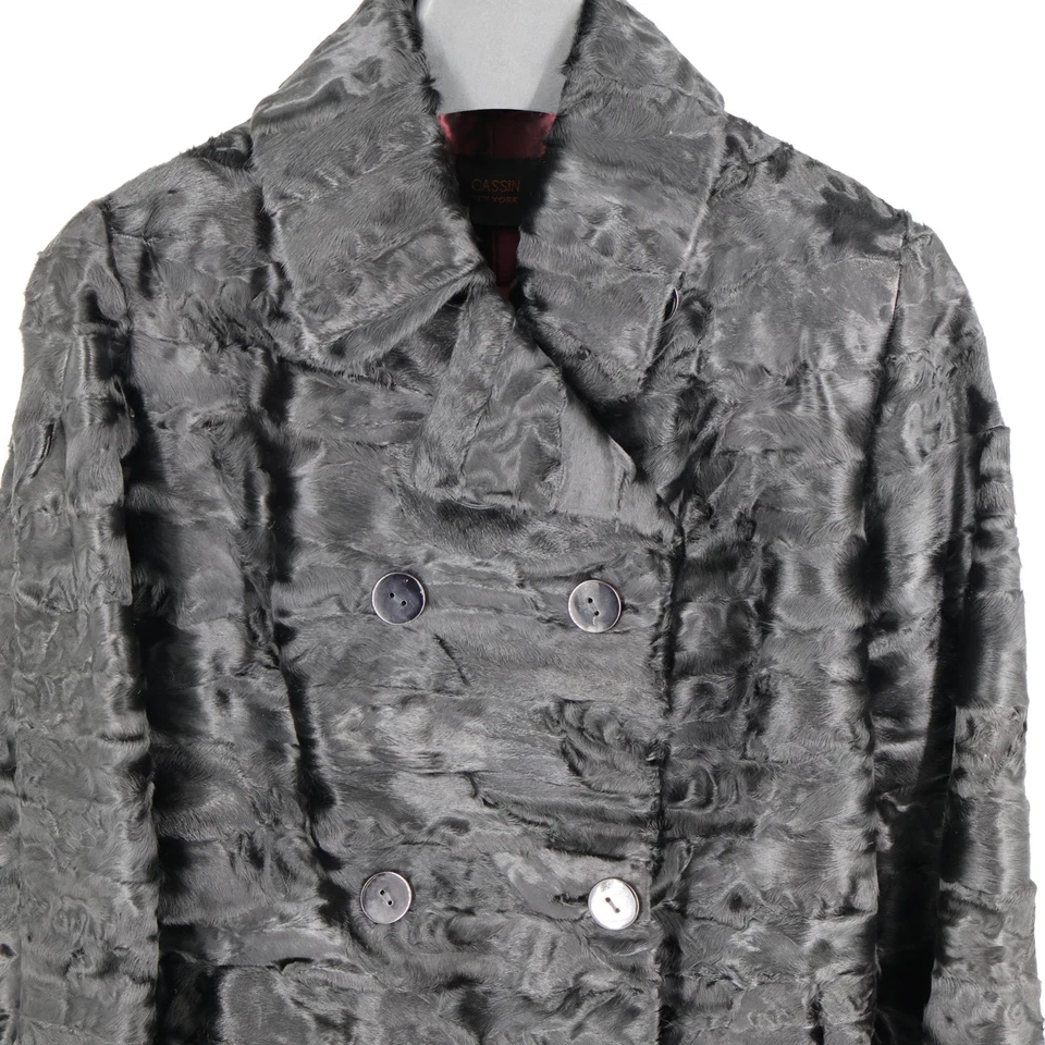 LEER Cassin NY Chaqueta de piel de astracán rojo forro satinado EE. UU. 8 / L Foto 2 de 4