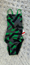 Speedo Girls Endurance Racing Cut Swimsuit Size 28 Green and Black