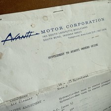Original 1960s Studebaker Avanti Ii Owners Manual Factory Guide Book Supplement Original 1960s Studebaker Avanti Ii Owners Manual Factory Guide Book Supplement