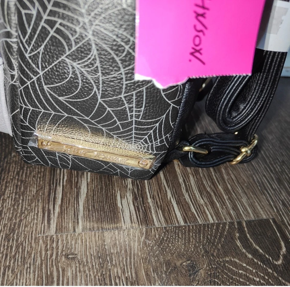 Mini Mochila Betsey Johnson Kitsch Vampiro Gato Telaraña Negra Gris Nueva Foto 4 de 4