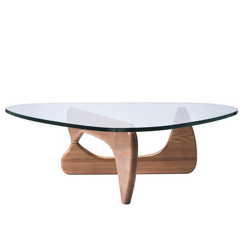 Noguchi Walnut Coffee Table Solid Wood Base 19mm Triangle Tempered Glass Top US