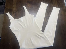 OQQ off white Ribbed Ankle Full Length Body Suit Womans Size Medium