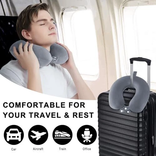 Travel Pillow for Airplane-2 Pack Memory Foam Neck Pillows Soft & Support Tra...