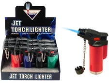 (12) Solid Color Side Torch Lighter Adjustable Windproof Butane Refillable