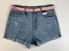 Junior No Boundaries NOBO Denim Belted Festival Shorts Rainbow NWT 3" Inseam