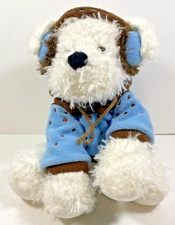 HugFun International Winter Puppy Dog Blue Brown Hoodie & Ear Muffs 14" Plush