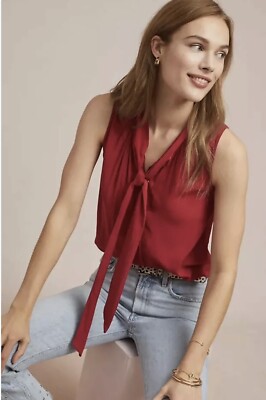 Cloth & Stone Anthropologie Red Sleeveless Neck Tie Sleeveless Top Size Small