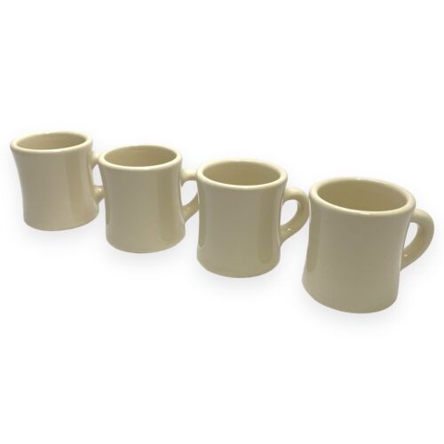 4 - VINTAGE VICTOR COFFEE MUGS -RESTAURANT WARE (HOLDS 6OZ) - OFF WHITE