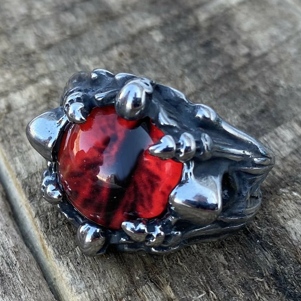 MENDEL Cool Mens Stainless Steel Dragon Claw Blue Evil Eye Eyeball Ring Sz 7-15 - Image 2 of 4