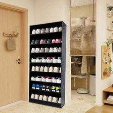 8-Tier Black Shoe Rack Cabinet Wooden Shelf Stand Storage Shoes Organizer Door