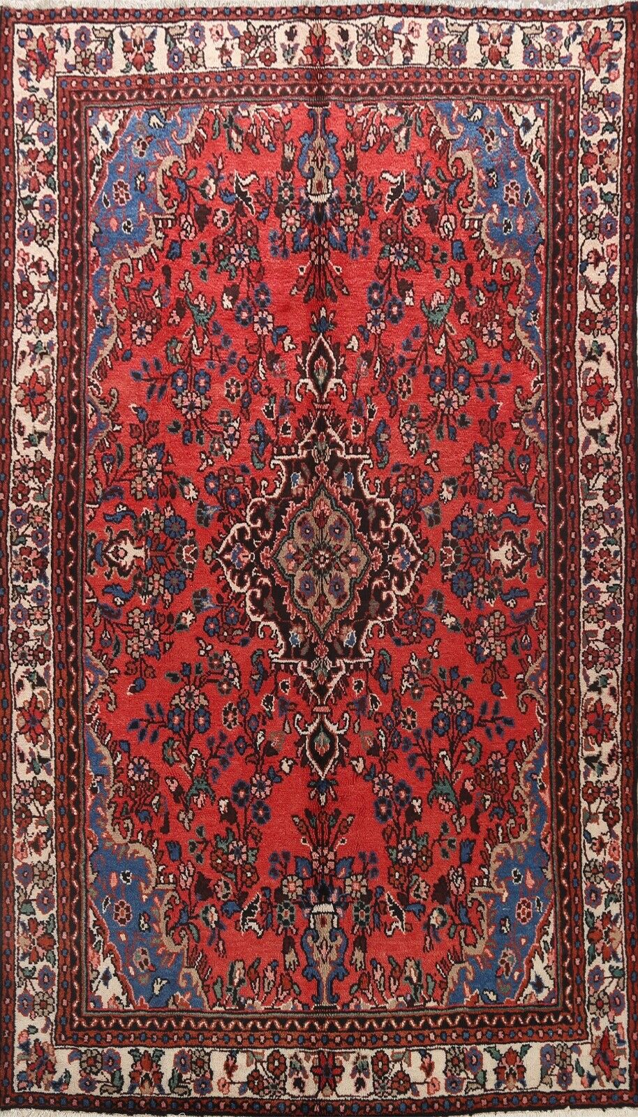 Vintage Floral RED IVORY Traditional Area Rug Wool Handmade Oriental Carpet 7x10