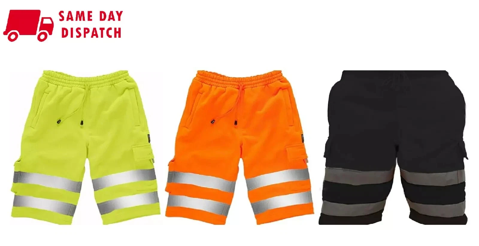 HI VIS VIZ FLEECE SHORTS HIGH VISIBILITY REFLECTIVE TAPE SECURITY WORK BOTTOMS