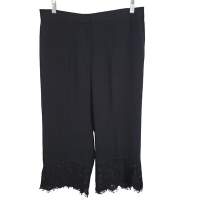 Ann Taylor Sz LP L Petite Pants Cropped Stretch Waist Zip Lace Fringe Hem Black
