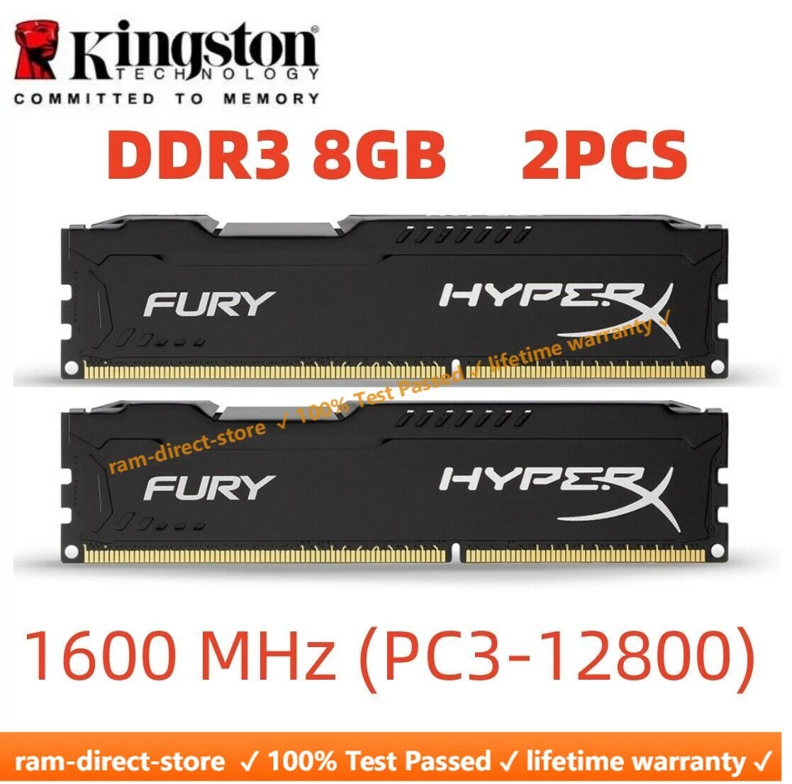 Middelhavet sukker Perversion HyperX FURY DDR3 16GB 2x 8GB 1600 MHz PC3-12800 Desktop RAM Memory DIMM  240pins | eBay