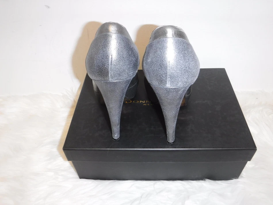 DONNA KARAN СЕРЕБРЯНЫЙ КОЖАНЫЙ ПЛАТФОРМЕ ТУФЛИ НА ШПИЛЬКЕ SZ 37 7 $530 - Изображение 4 из 4