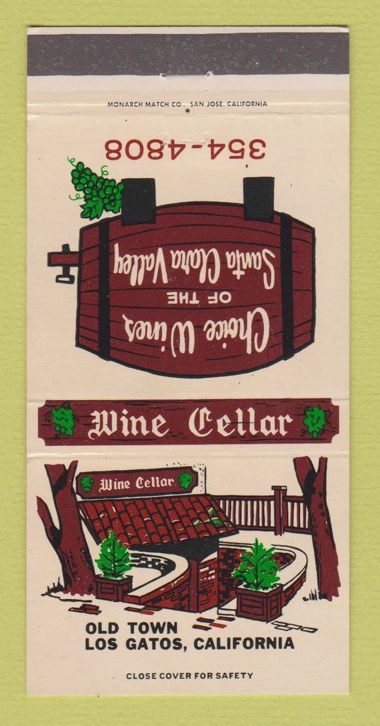 Matchbook Cover Wine Cellar Los Gatos CA 30 Strike eBay