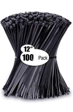 ✅ 100 Pack 12 inch Black Heavy Duty Zip Ties Zipties Cable Ties 50 lbs Tensile ✅