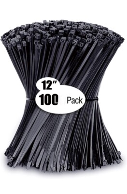   100 Pack 12 inch Black Heavy Duty Zip Ties Zipties Cable Ties 50 lbs Tensile  