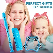 EASTTOP 3Pcs Musical Instrument Set Includs Harmonica Flute Tambourine for Kids