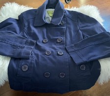 Y2k Large Navy Blue Double Breasted Long Sleeve Classic Big Button Pea Coat