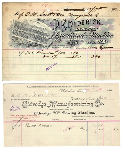 12 Illinois Billheads - 1890 — 1895 - Plows, Stoves, Buggies, Sewing Machines + - Picture 2 of 6