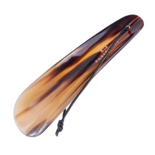 Natural Bull Horn Shoe Horn with Leather Loop, Smooth Polished Shoe Assist To...