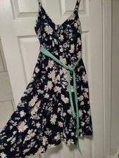 Joe Browns Size 18 Navy Blue Floral Sun Dress Summer Swing Vintage Tea