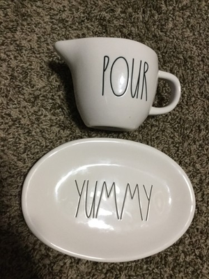 #ad #ad Rae Dunn Lot Of 2 Yummy Plate Pour Gravy Creamer Pitcher $9.99