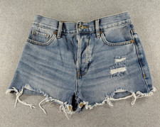 Pacsun Women's Jean Shorts Size 25 Blue Cut-Off Button Fly Distressed 2" Denim