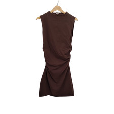 Quince Women Stretch Cotton Jersey Mock Neck Mini Dress Espresso Basic Sleeved M
