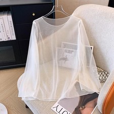 Blouse Longue Col Rond Transparente Maille Fluide Polyester Unie