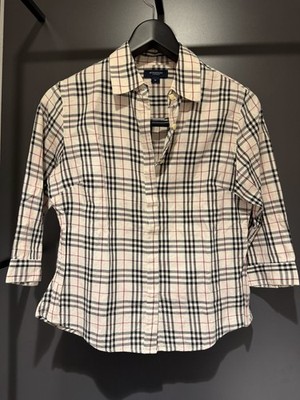 burberry nova check Woman Body Fit Blouse Medium Size W/3/4 Sleeves