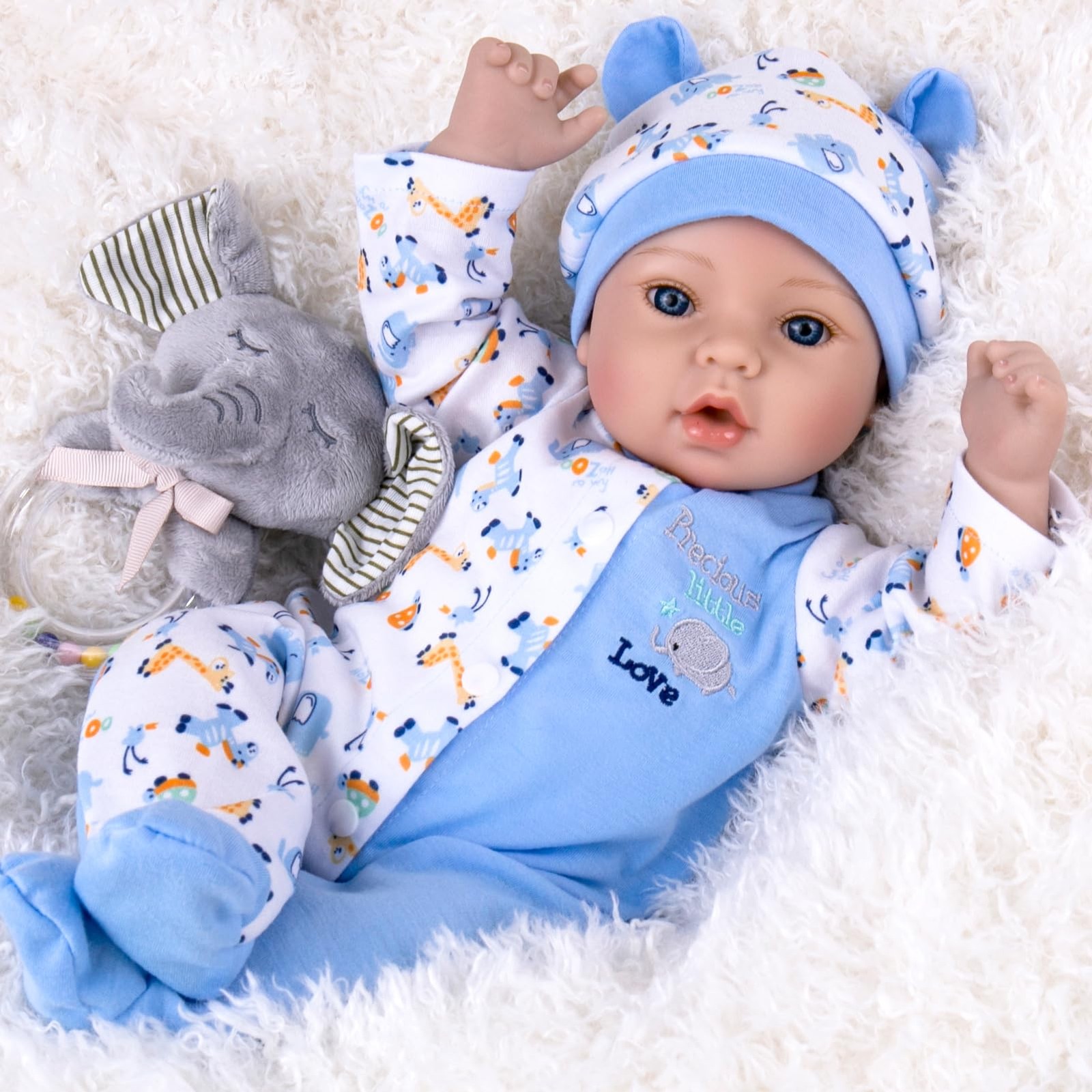 Boy - 18'' Realistic Newborn Baby Doll With Blue Feeding Se.