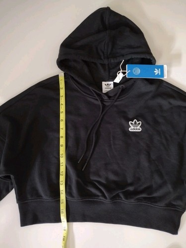 Adidas Sweatshirt Cropped Hoodie Loose Fit Womens XS Pullover Black Original NWT - Picture 7 of 13