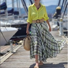 ZARA 159 PRINTED MIDI SKIRT ZW COLLECTION Green / Ecru  2990/152 NWT S M L