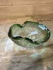 Vintage Murano Green Glass Controlled Bubbles Folded Ashtray Bowl Candy Dish