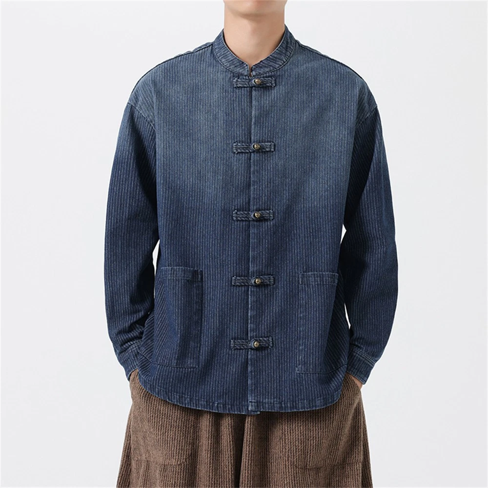 Mens Denim Jacket Jean Coat Slim Fit Casual Clothing Long Sleeve Buttons