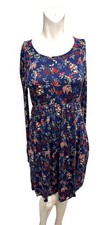 PinkBlush Floral Long Sleeve A-Line Midi Navy Color Dress
