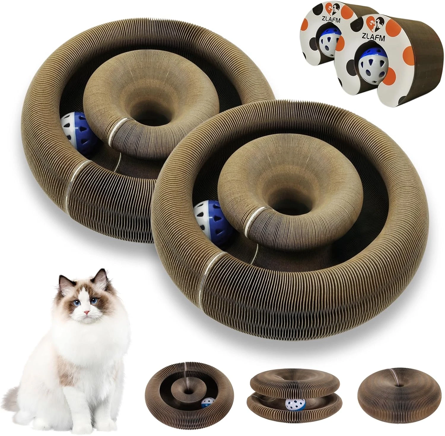 2 Pack Magic Organ Cat Scratcher Toys, Foldable & Reversible Accordion Kitty Toy