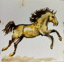  Horse Art painting signed by the artist equestrian,stallion running art 3x3"