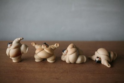 Ceramic Japan SUMO  Wrestler Set of 4  Shiko, Shikiri, Akubi, Hirune  Figures