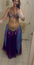 Purple Gold Bellydance Costume Hand Beaded From Egypt Includes 2 Shawls