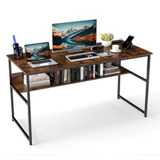 55 x 24 inch Computer Desk with Power Outlets and USB Ports-Black