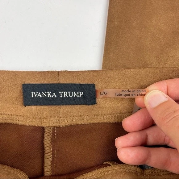 Pantalones de vestir Ivanka Trump marrón dorado con cremallera para mujer grandes de diseñador de cuero sintético Foto 2 de 4