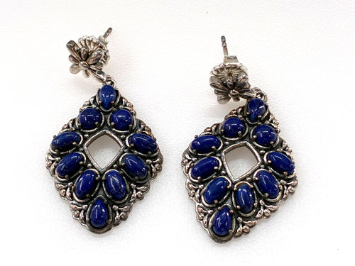 American West Carolyn Pollack Blue Lapis Sterling Silver Dangle Diamond Earrings - Bild 6 von 18