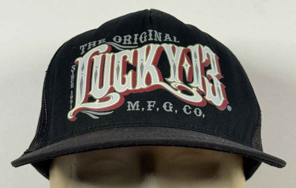 Sombrero de camionero Lucky 13 malla negra adulto Snapback ajustable Y2K ropa de calle Foto 4 de 4