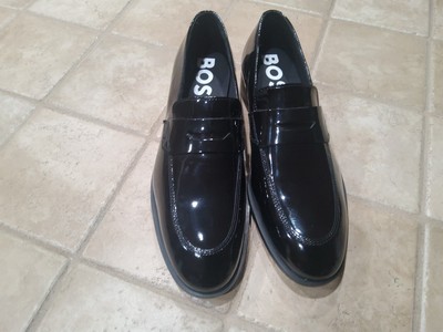 Hugo Boss Colby Patent Leather Penny Loafers Black Tux Size 
