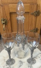 Arthur Court Designs GRAPE Decanter & *2 Wine Glass/Goblets Solid Aluminum Base