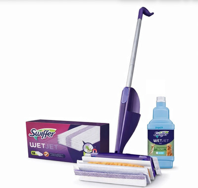 Swiffer WetJet Komplett-Set PET mit Lösung, 12 Tüchern & Batterien/Lilla 